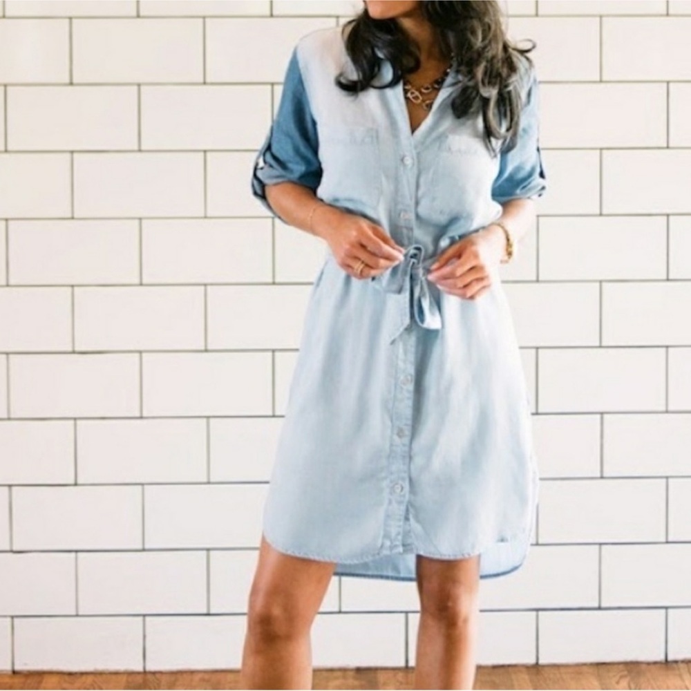 Cloth & Stone Anthropologie two toned Chambray Shirt Dress NO TIE size small